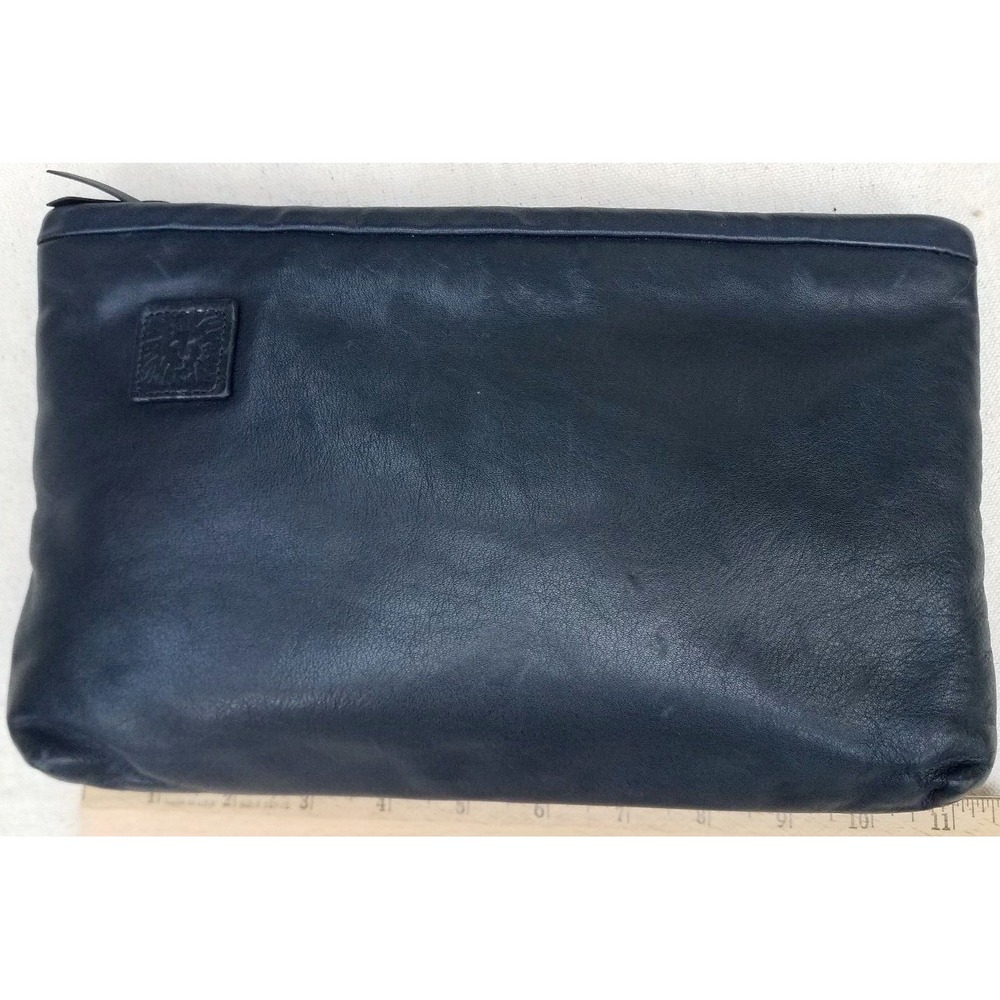 Vtg Anne Klein For Calderon Clutch Lion Logo Blue Leather Stamp & Hardware